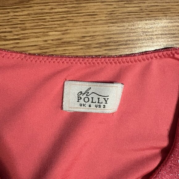 Oh Polly Women 2 Pink Glitter Ruched Cutout Long Sleeve Disco Inferno Mini Dress - Picture 9 of 12